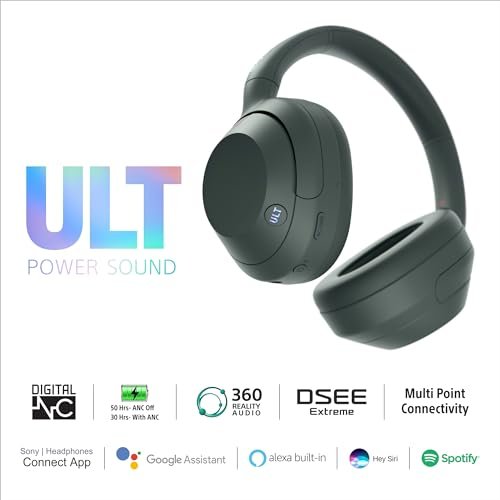 Sony ULT Wear WH-ULT900N Noise Cancellation Wireless Bluetooth Over Ear Headphones with Massive Bass, Up to 50Hrs Battery-Grey