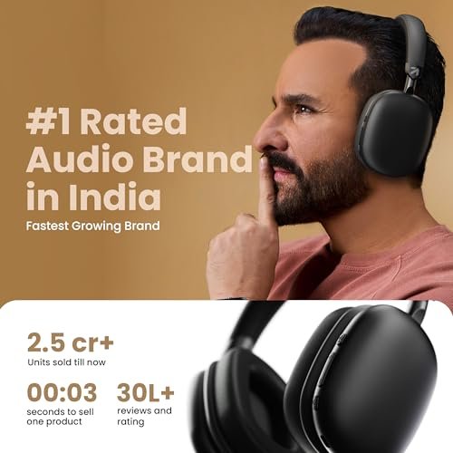 GOBOULT Fluid X Headphones Bluetooth Wireless with 60H Playtime, 40mm Drivers, Zen ENC Mic, Type-C Charging, Combat™ Gaming, BTv 5.4, Headphones Wireless with mic (Jet Black)