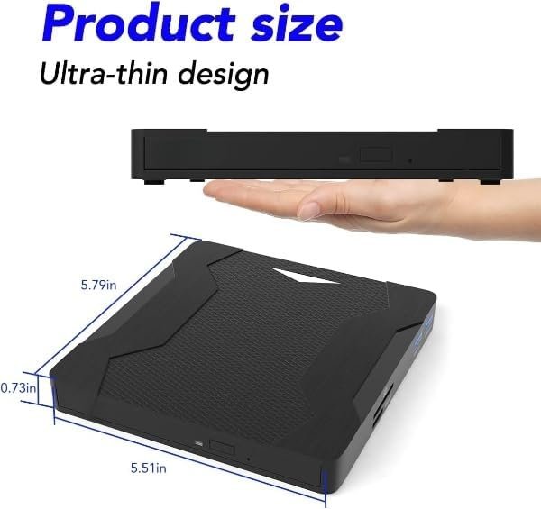 CLUSPEX External DVD Drive Player, USB 3.0 USB-C Portable CD/DVD +/-RW Disk Burner, ROM Reader Writer for Laptop Desktop PC (XD008)