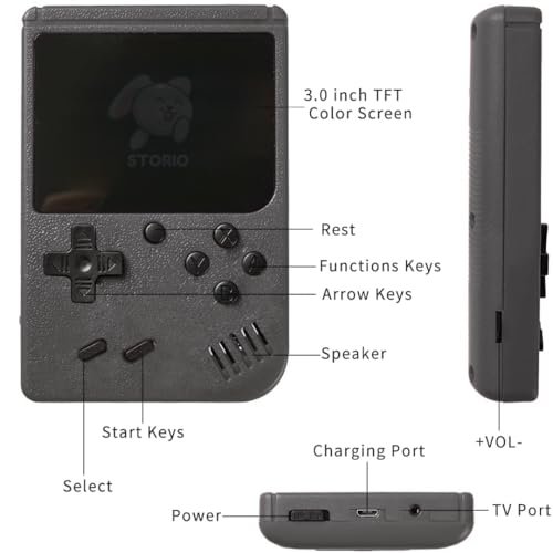 Storio Rechargeable Pocket Video Game for Kids 400 in 1 Retro Game Box Console Handheld Game Box with TV Output - Black - Image 4