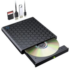 CLUSPEX External CD DVD Drive Player, USB 3.0 USB-C Portable CD DVD +/-RW Disk Drive Burner CD-ROM Reader Writer for Laptop Desktop PC (DVD Writer - B22-Y)