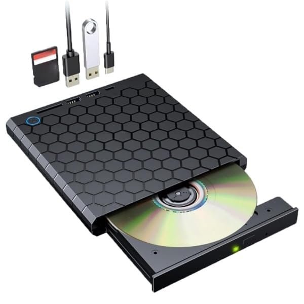 CLUSPEX External CD DVD Drive Player, USB 3.0 USB-C Portable CD DVD +/-RW Disk Drive Burner CD-ROM Reader Writer for Laptop Desktop PC (DVD Writer - B22-Y)