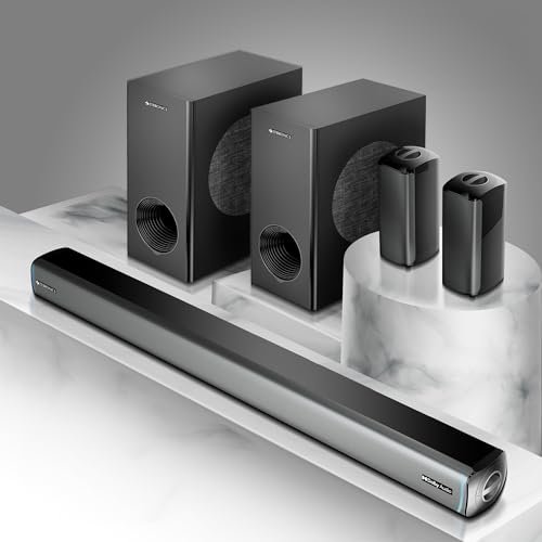 ZEBRONICS Juke bar 9550 pro 5.2 Soundbar (625 Watts), Dolby Audio, Dual Wireless Subwoofer & Wired Satellite, BT v5.3, HDMI ARC, Optical, Powerful Bass, RGB LED Lights, Wall Mountable, Silver