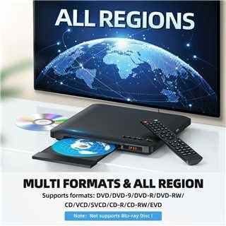 Home DVD Player for TVs, 1080P HD DVD Player, Support NTSC/PAL, Multi-Region, Memory Playback, USB, CD Player for Home Stereo System, RCA/HDMI Cables and Remote Control Included - Image 5