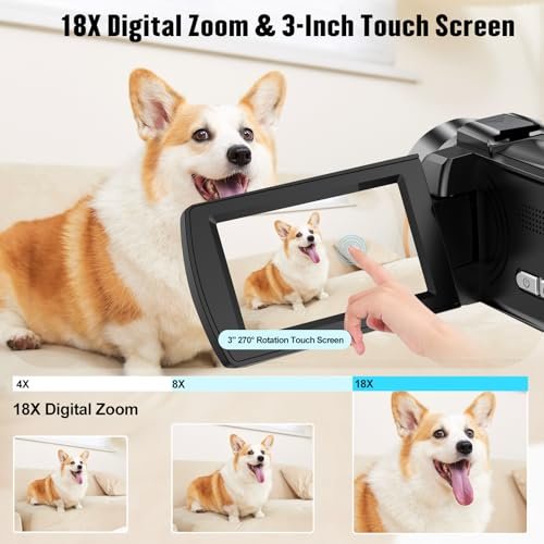 lovpo Camcorder Video Camera 4K 48MP HD Camera Recorder, 18X Digital Zoo 3" Touch Screen Vlogging Camera for YouTube with Microphone, Stabilizer, Lens Hood, Remote and 2 Batteries - Image 6