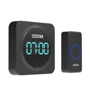 Costar Door Bell - Calling Bell Wireless with 24-Hour Time Display, Wireless Doorbell for Home, 1000ft Range Operating with 58 Chimes, 5 Levels Adjustable Volume(Pebble 700 Black)