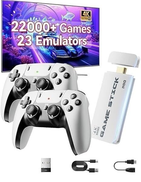 2026 Wireless TV HDMI Game Console Stick 4K with Built-in 22+ Emu. 22,000+ Games, 4K HDMI Output & 2.4GHz Wireless Controller, HDMI Gaming I Game (for All Kids Edition) W1