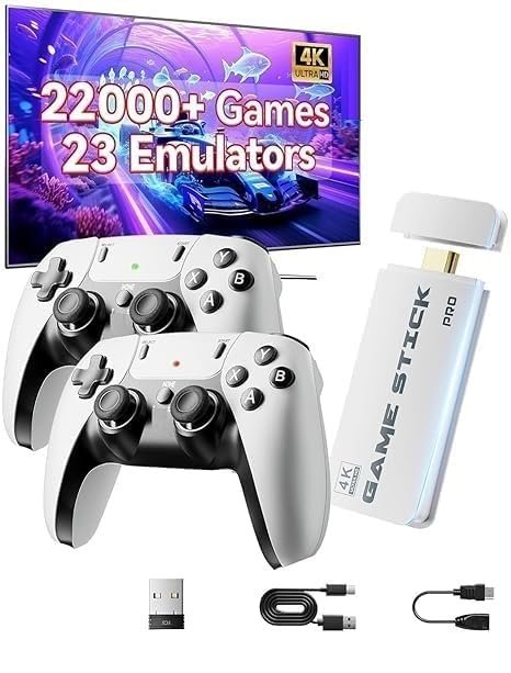 2026 Wireless TV HDMI Game Console Stick 4K with Built-in 22+ Emu. 22,000+ Games, 4K HDMI Output & 2.4GHz Wireless Controller, HDMI Gaming I Game (for All Kids Edition) W1