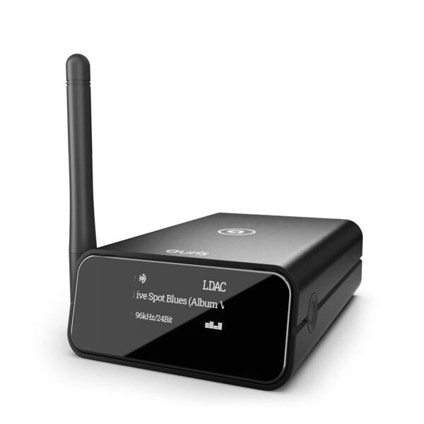 Auris Blume Pro HiFi Bluetooth 5.3 Music Receiver Long Range Bluetooth Adapter with Audiophile DAC, LDAC, aptX HD, OLED Display & Optical Coaxial AUX Output for Home Stereo, AV Receiver or Amplifier