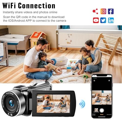 lovpo Camcorder Video Camera 4K 48MP HD Camera Recorder, 18X Digital Zoo 3" Touch Screen Vlogging Camera for YouTube with Microphone, Stabilizer, Lens Hood, Remote and 2 Batteries - Image 5