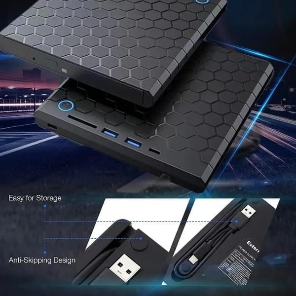 CLUSPEX External CD DVD Drive Player, USB 3.0 USB-C Portable CD DVD +/-RW Disk Drive Burner CD-ROM Reader Writer for Laptop Desktop PC (DVD Writer - B22-Y) - Image 6