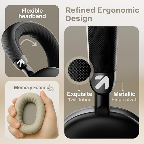 GOBOULT Fluid X Headphones Bluetooth Wireless with 60H Playtime, 40mm Drivers, Zen ENC Mic, Type-C Charging, Combat™ Gaming, BTv 5.4, Headphones Wireless with mic (Jet Black) - Image 7