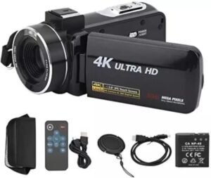 Digital 4K Video Camera Camcorder, 30MP with 16X Zoom, 3.0-Inch IPS Touch Screen, Wi-Fi, Night Vision, 32GB Storage, Remote Control for YouTube Vlogging, Black
