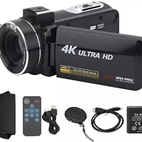 Digital 4K Video Camera Camcorder, 30MP with 16X Zoom, 3.0-Inch IPS Touch Screen, Wi-Fi, Night Vision, 32GB Storage, Remote Control for YouTube Vlogging, Black