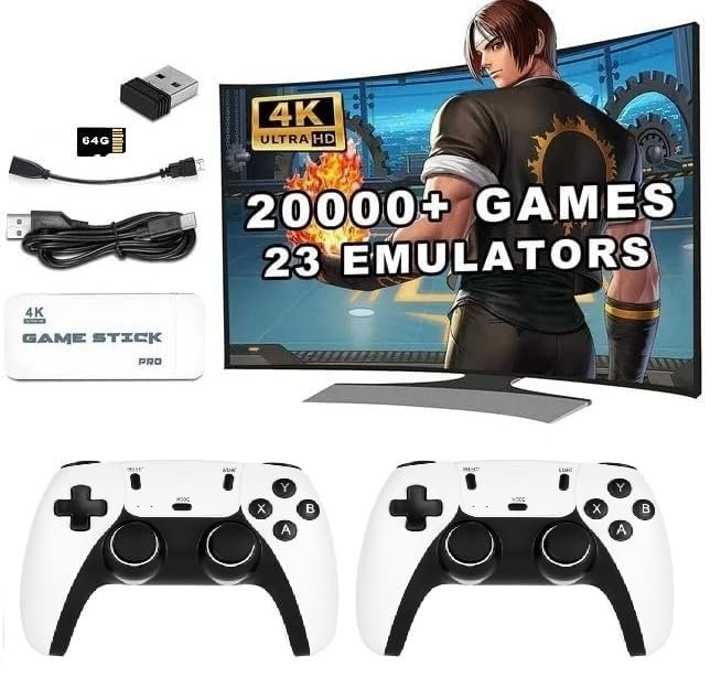 esportic 4K Pro Stick Retro Video Game Console, 20,000+ Built-in Games, 64GB TF Card, 2.4GHz Wireless Controllers, HDMI Output,2 Player, Plug & Play, Perfect Christmas, Birthday Gift,