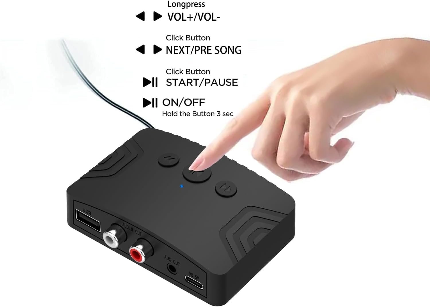 Tobo 5.3 Bluetooth Audio Adapter, Dual Output Interface Wireless Audio Adapter Suitable for Tablets, Car Audio and Home Music Streaming Stereo Systems, USB MP3 Player.(R20) (TD-1168WA) - Image 6