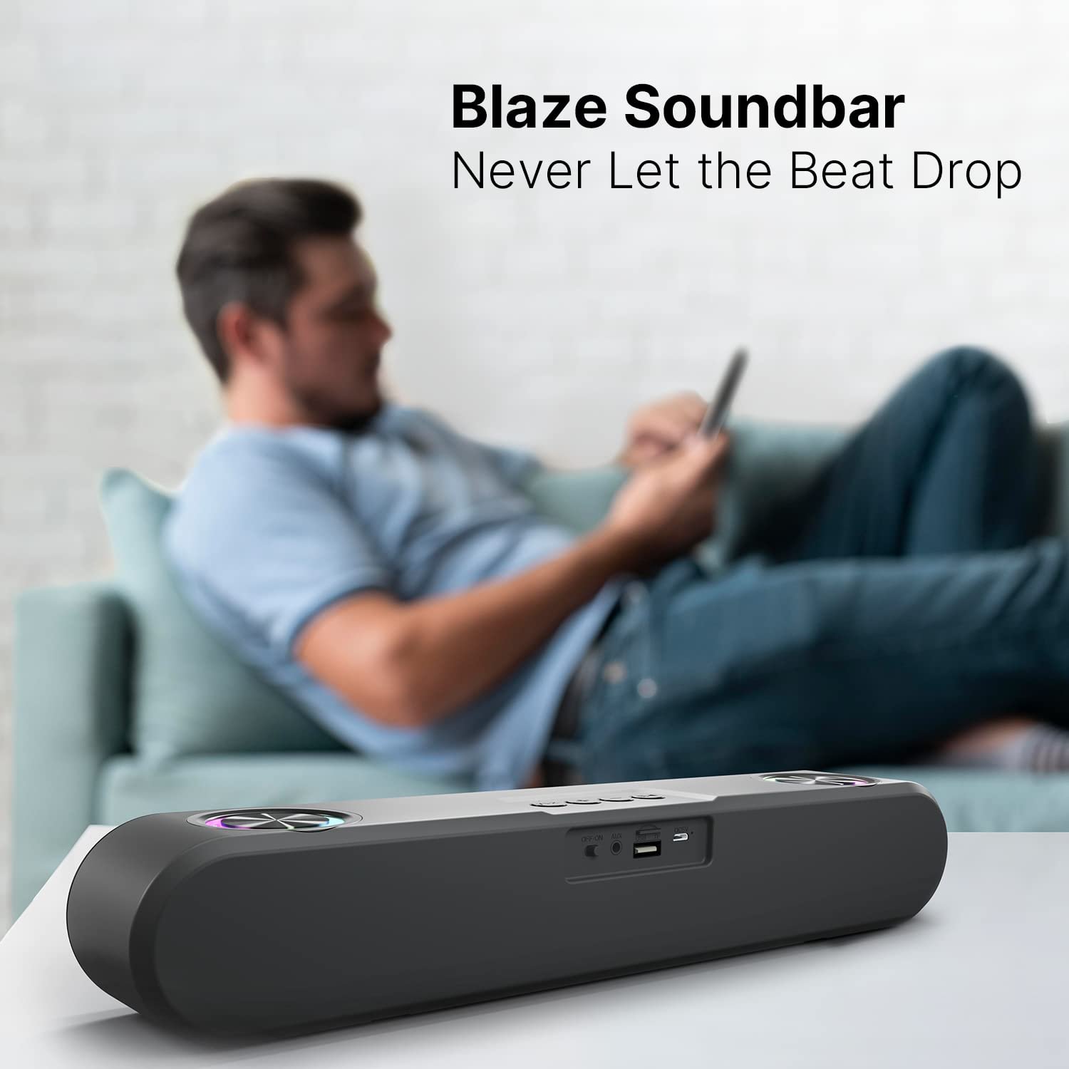CrossBeats Blaze B24 Bluetooth Soundbar 24W, Gaming RGB Lights, AUX, Bluetooth, USB, FM & TWS I Fast SnapCharge Battery, Multiport Connectivity, BT Speaker for TV, Mobile, PC, Laptops, Tablets Black - Image 8