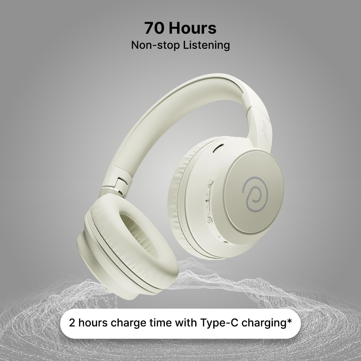 pTron Studio Evo 70hrs Playtime Wireless Over Ear Headphones with HD Mic, Low-Latency Game/Movie/Music Modes, Punchy Bass, BT5.3, Dual Device Pairing, Voice Assistant & Type-C Fast Charging (Beige) - Image 7