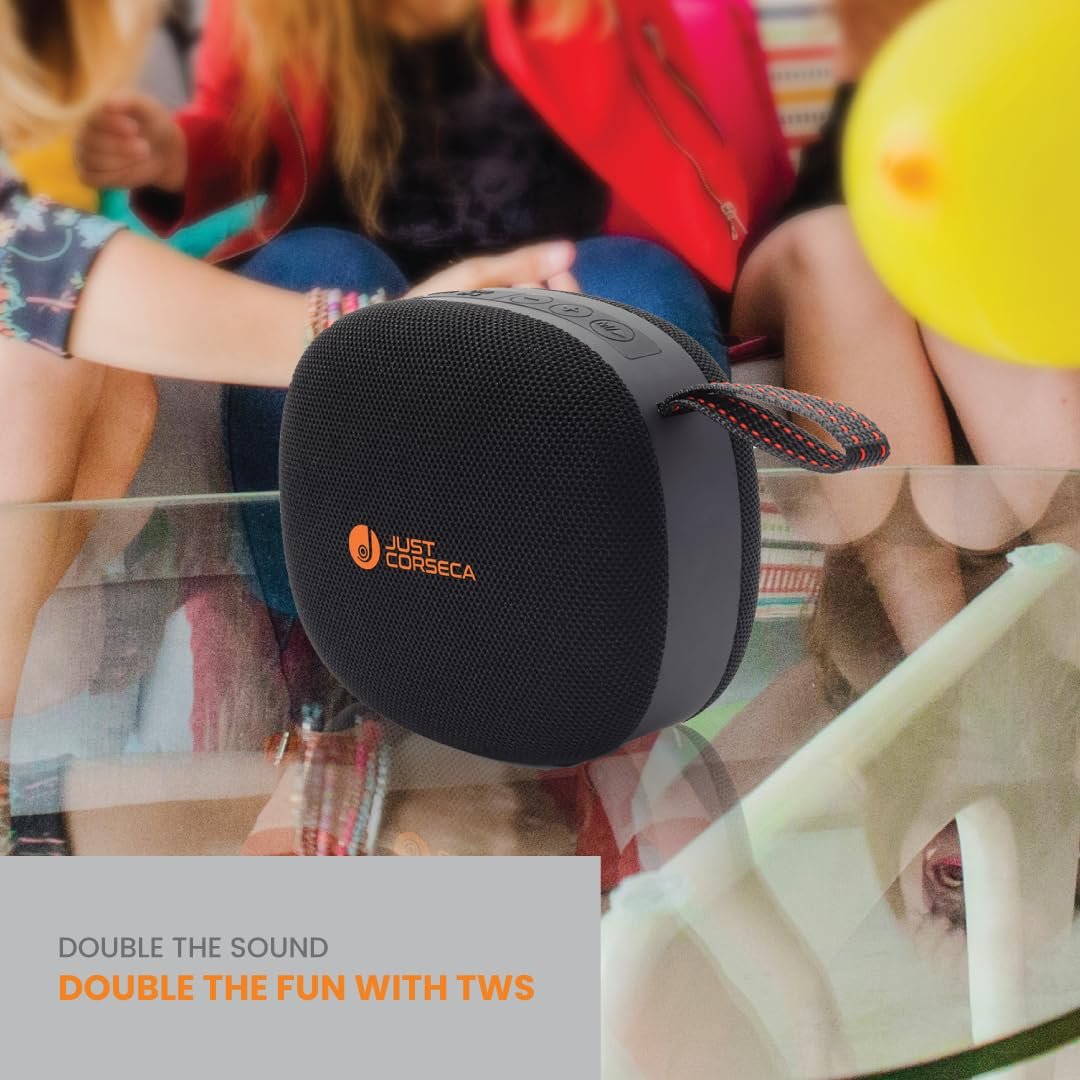 JUST CORSECA Seagle Wireless Speaker | 30W Power (2x15W) | Bluetooth 5.3 | 30 Hours Playtime | TWS Stereo | USB, TF, BT & FM Playback | Splash Proof | 2400mAh Battery (Black)