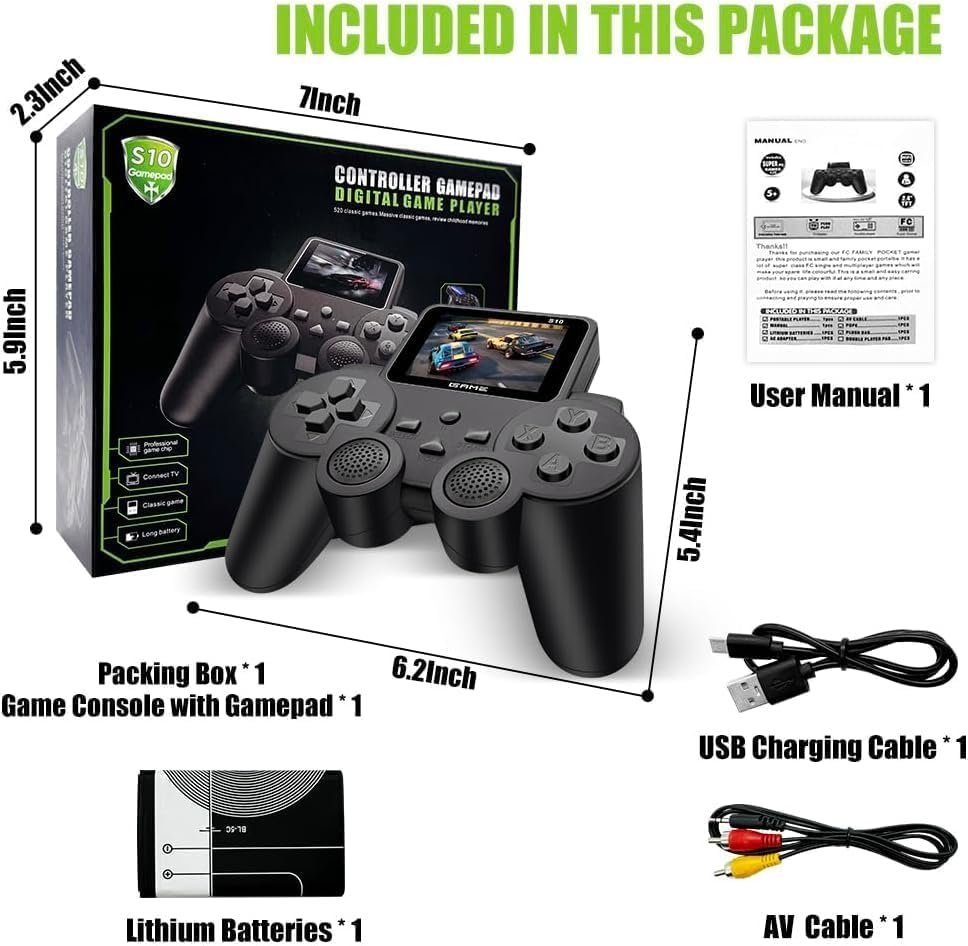 Amisha Gift Gallery Video Games For Kids, 500 in 1 Controller Gamepad, Retro Console, Gameboy Age 7, Digital Game Player, Handheld Pocket Gaming Device