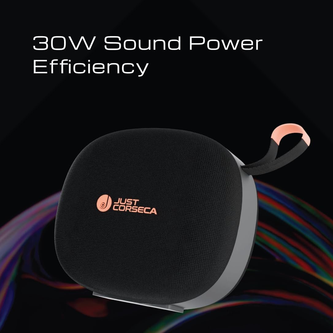 JUST CORSECA Seagle Wireless Speaker | 30W Power (2x15W) | Bluetooth 5.3 | 30 Hours Playtime | TWS Stereo | USB, TF, BT & FM Playback | Splash Proof | 2400mAh Battery (Black) - Image 7
