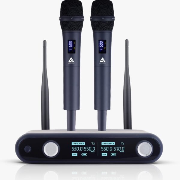 Audio Array AM-W36 UHF Dual Wireless Premium Metal Microphone with Charging | 2X XLR Outs & 1/4" Mix Out | 328ft/100M Range | Karaoke Singing, Wedding, Events | PA System, Amplifier, Mixer, Party Box