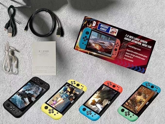 New World X80 Hand Video Games Console Handheld Game Player 7 Inch Full-Color Disply Games TV Output 8 Emulator Support PS1