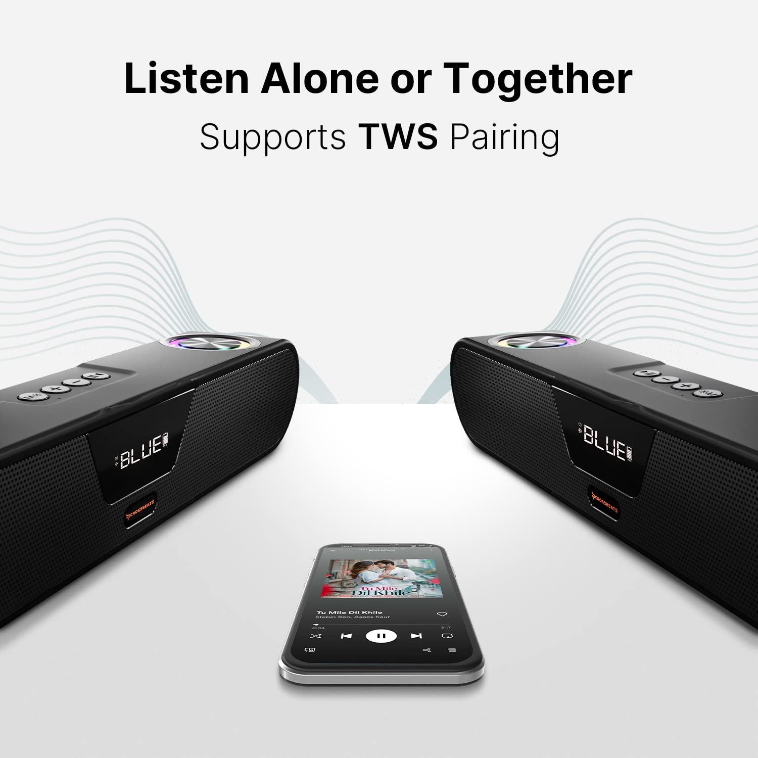 CrossBeats Blaze B24 Bluetooth Soundbar 24W, Gaming RGB Lights, AUX, Bluetooth, USB, FM & TWS I Fast SnapCharge Battery, Multiport Connectivity, BT Speaker for TV, Mobile, PC, Laptops, Tablets Black - Image 3