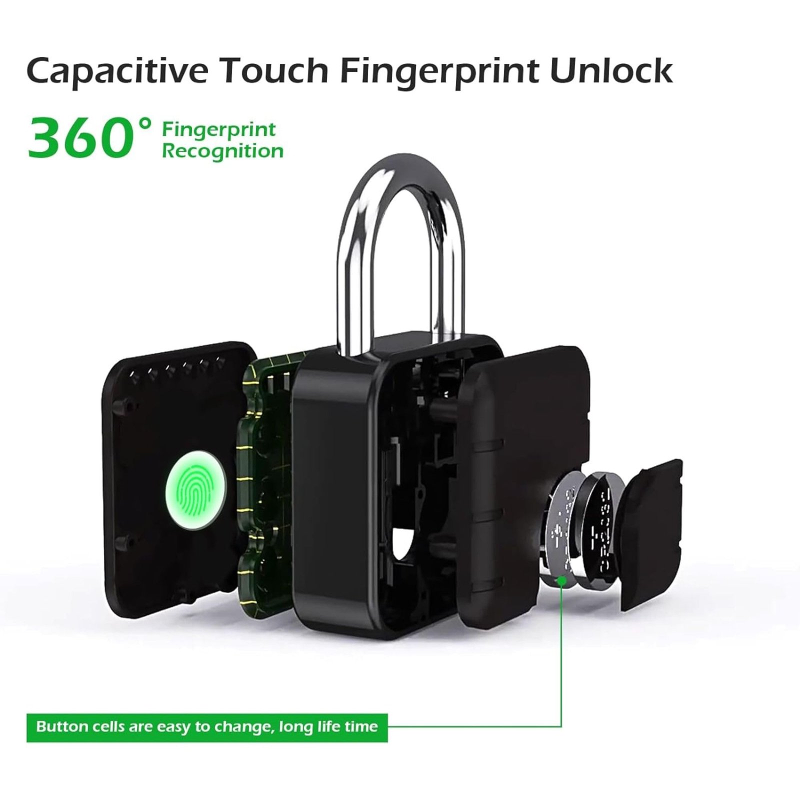 LAVNA Smart Biometric Padlock with 2-Way Access: Fingerprint, Mobile App, IP67 Waterproof for Doors, Bags, Suitcase, Garage, Cabinet, Warehouse & Shutter (Small), Black - Image 4