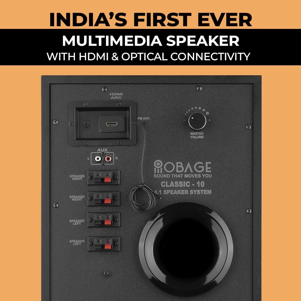 OBAGE Classic-10 4.1 Home Theatre System | 350W Peak Output | 10" Woofer | Bluetooth 5.3, HDMI ARC, Optical in, USB, FM, AUX | Powerful Bass Surround Sound for TV, Music & Movies - Image 5