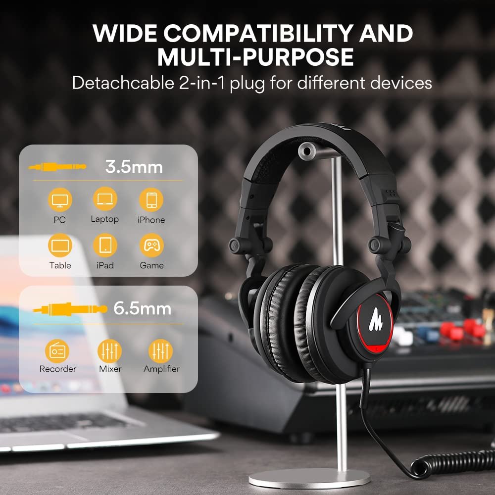 Maono AU-MH501 Over-Ear Studio Monitoring Headphones for Recording Studio, Youtuber, Music Creation with 50mm Driver and Lightweight Foldable Design - Image 4