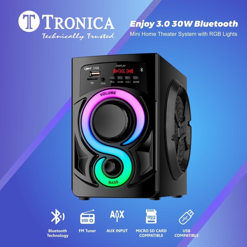 TRONICA Enjoy 3.0 30W Bluetooth Mini Home Theater System with RGB Lights,All Function Remote,PenDrive/FM/AUX/Smart TV Compatible (Enjoy-3) - Image 5