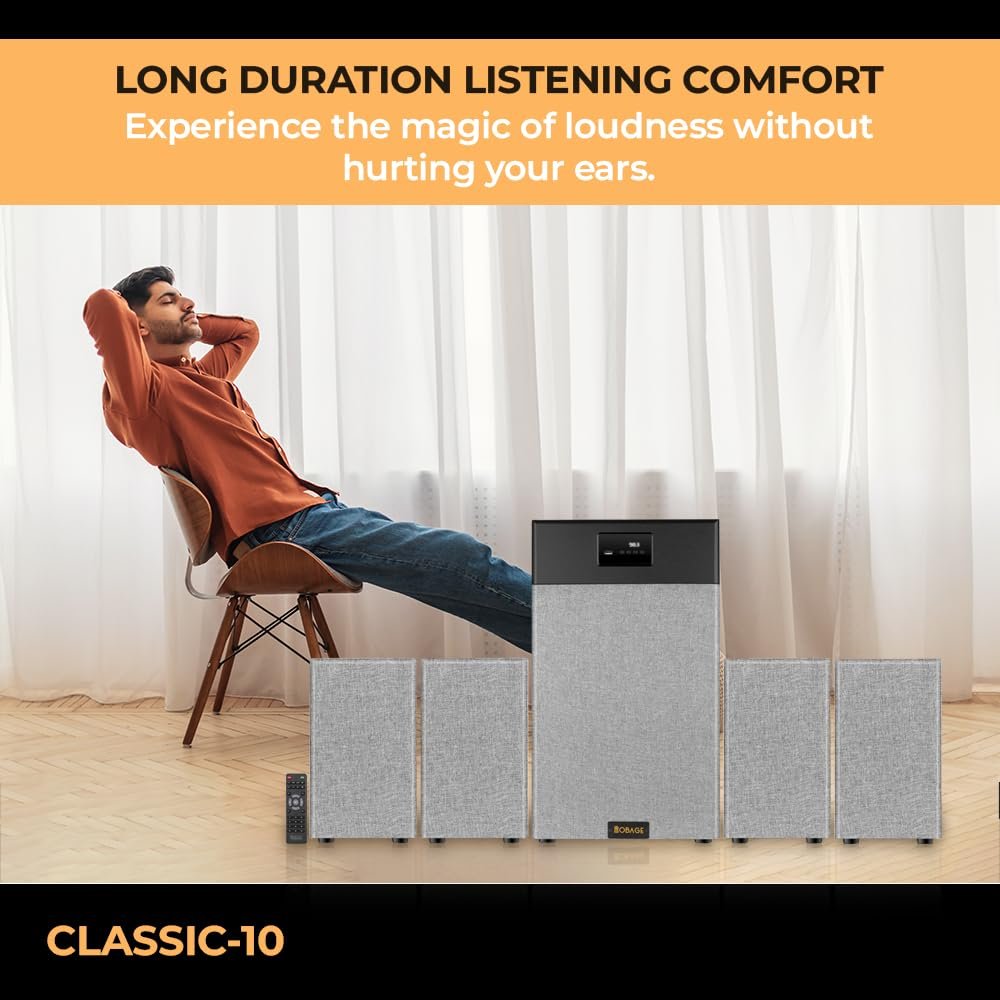 OBAGE Classic-10 4.1 Home Theatre System | 350W Peak Output | 10" Woofer | Bluetooth 5.3, HDMI ARC, Optical in, USB, FM, AUX | Powerful Bass Surround Sound for TV, Music & Movies - Image 3