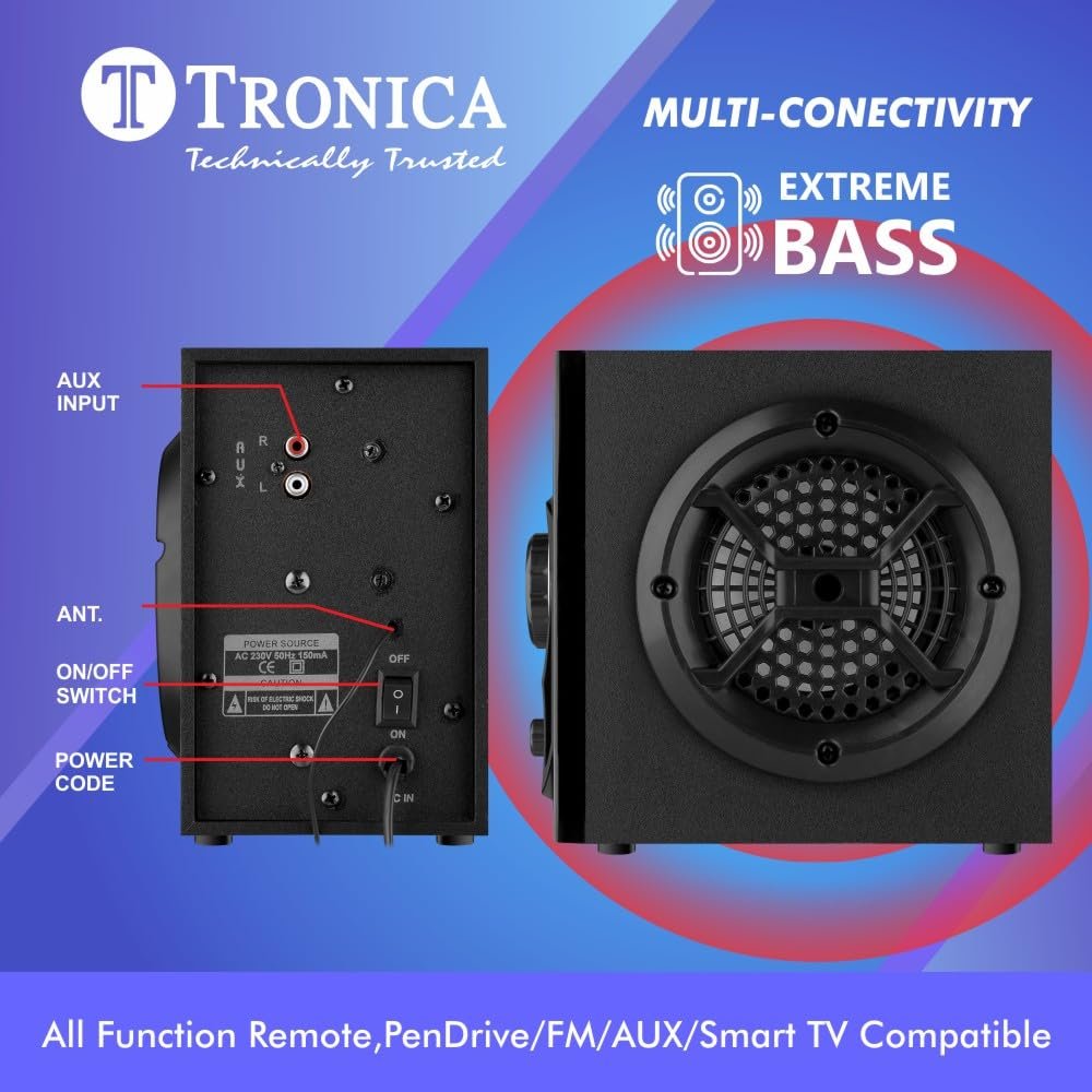 TRONICA Enjoy 3.0 30W Bluetooth Mini Home Theater System with RGB Lights,All Function Remote,PenDrive/FM/AUX/Smart TV Compatible (Enjoy-3) - Image 3