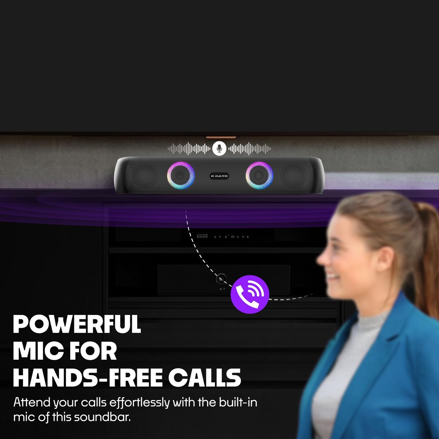 E GATE C210 | 20W Bluetooth Speaker Soundbar, Dual Drivers + Dual Passive Radiator for Extra bass, RGB Light, Upto 15 Hrs Backup from 2000mah Battery, Call Function, TWS, Aux, USB, FM - Image 4