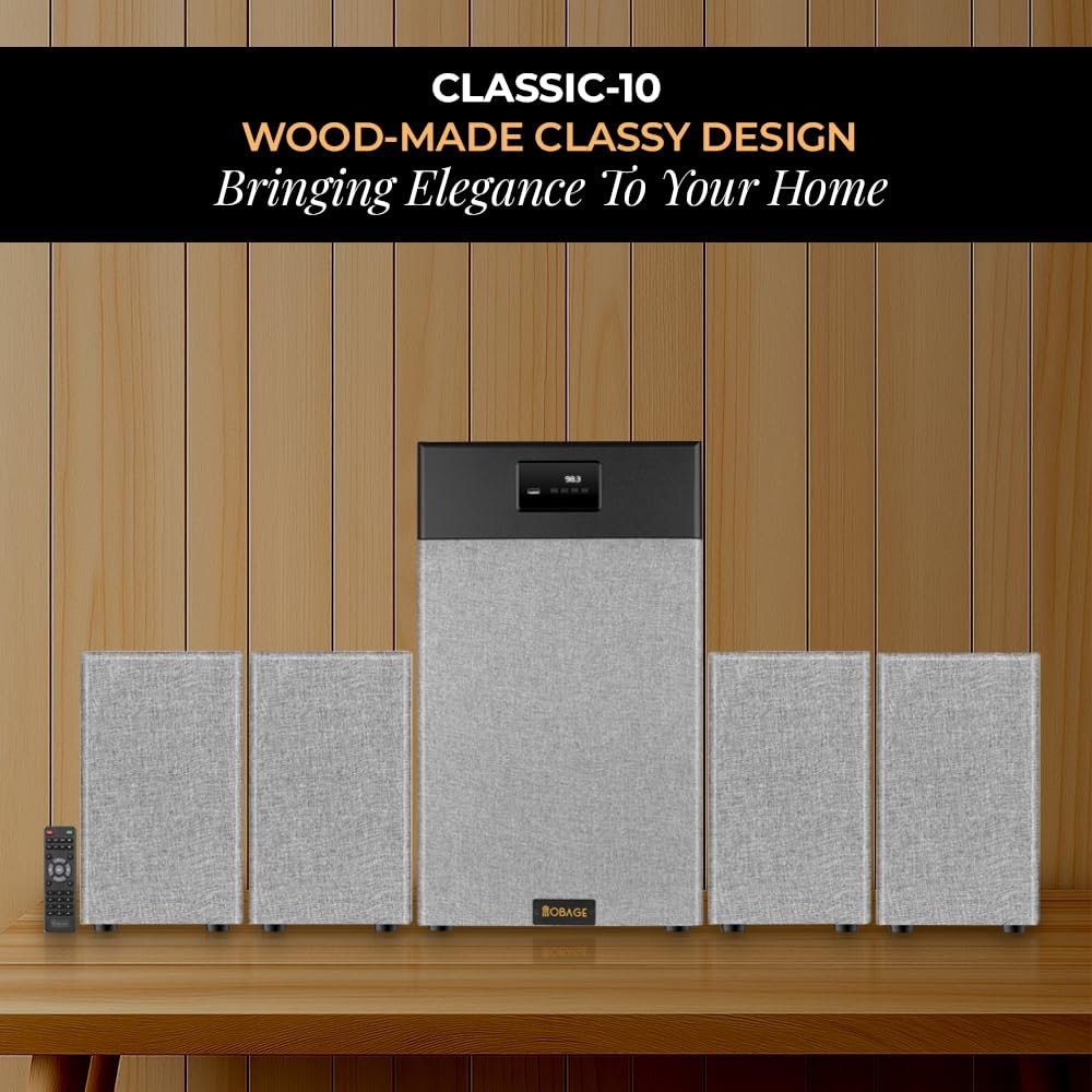 OBAGE Classic-10 4.1 Home Theatre System | 350W Peak Output | 10" Woofer | Bluetooth 5.3, HDMI ARC, Optical in, USB, FM, AUX | Powerful Bass Surround Sound for TV, Music & Movies - Image 4