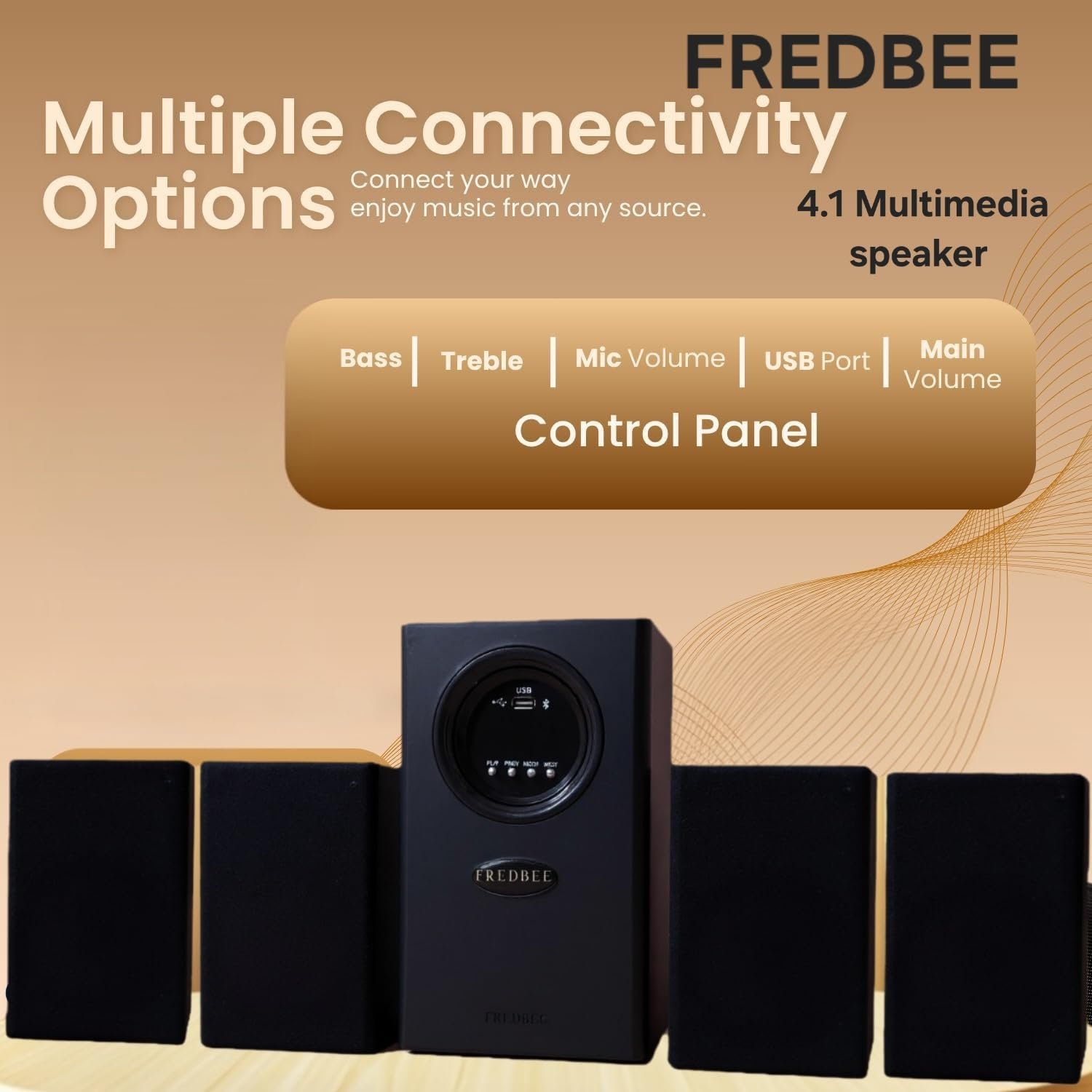 Fredbee Thunderstorm 100 | 4.1 Home Theatre System, USB, Bluetooth, aux, FM, MIC Compatible, Black 10.16 C.M subwoofer, Speaker System
