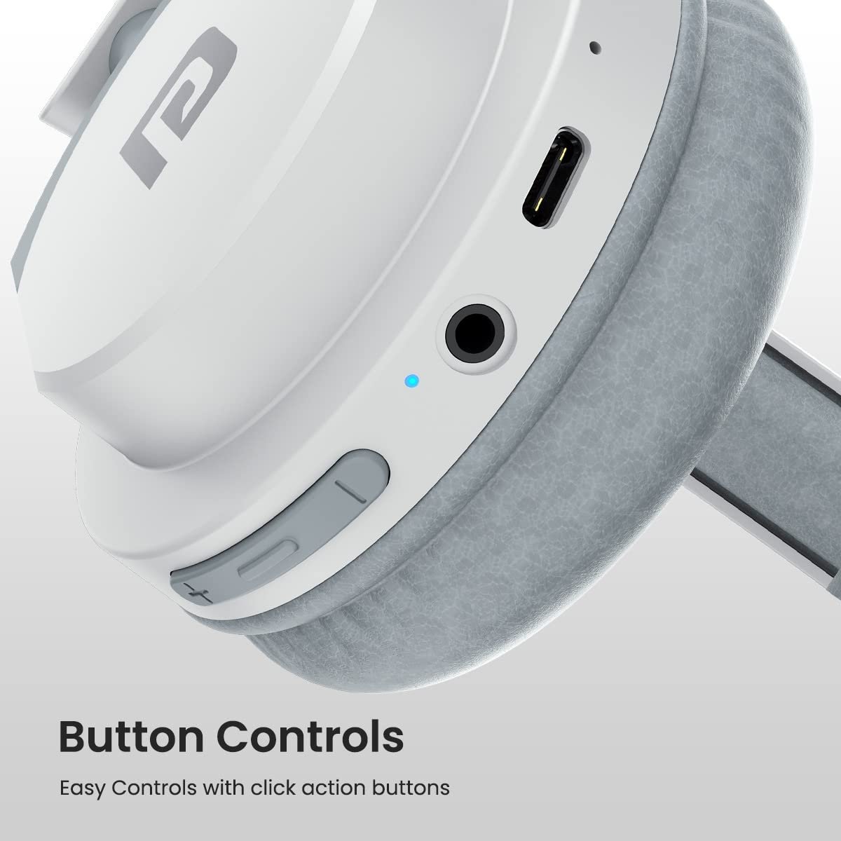Portronics Muffs M2 Bluetooth Headphones Over Ear with Upto 40 Hrs Playtime, 40mm Dynamic Drivers, AUX 3.5mm, Powerful Bass, Laptop & PC Support,Type C Charging Port, Foldable Design(White) - Image 4