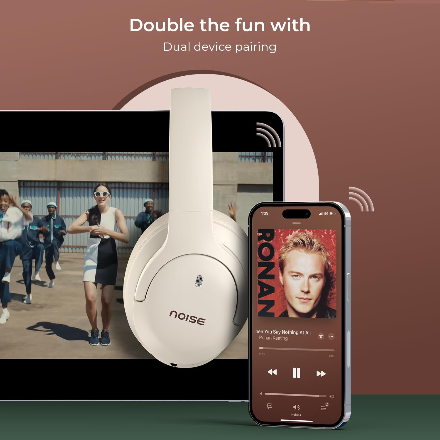 Noise Airwave Max 4 Wireless Over Ear Headphones with 70H Playtime, ENC, 40mm Driver, Low Latency(up to 40ms), Dual Pairing, BT v5.4 (Calm Beige) - Image 4