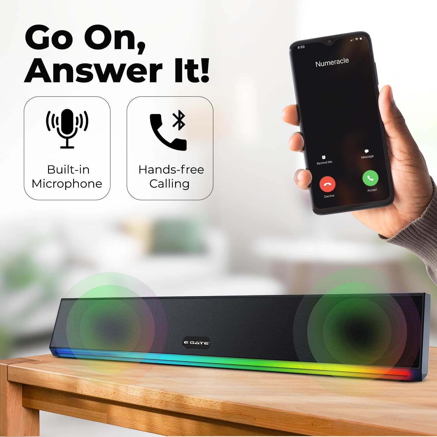 E GATE C222 | 24W Soundbar Bluetooth Speaker, Dual Drivers + Dual Passive Radiators for 2X Bass, Ambient RGB Light, Upto 24 Hrs Play Back from 3600 mAh Battery, TWS, AUX, USB, mSD and FM - Image 3