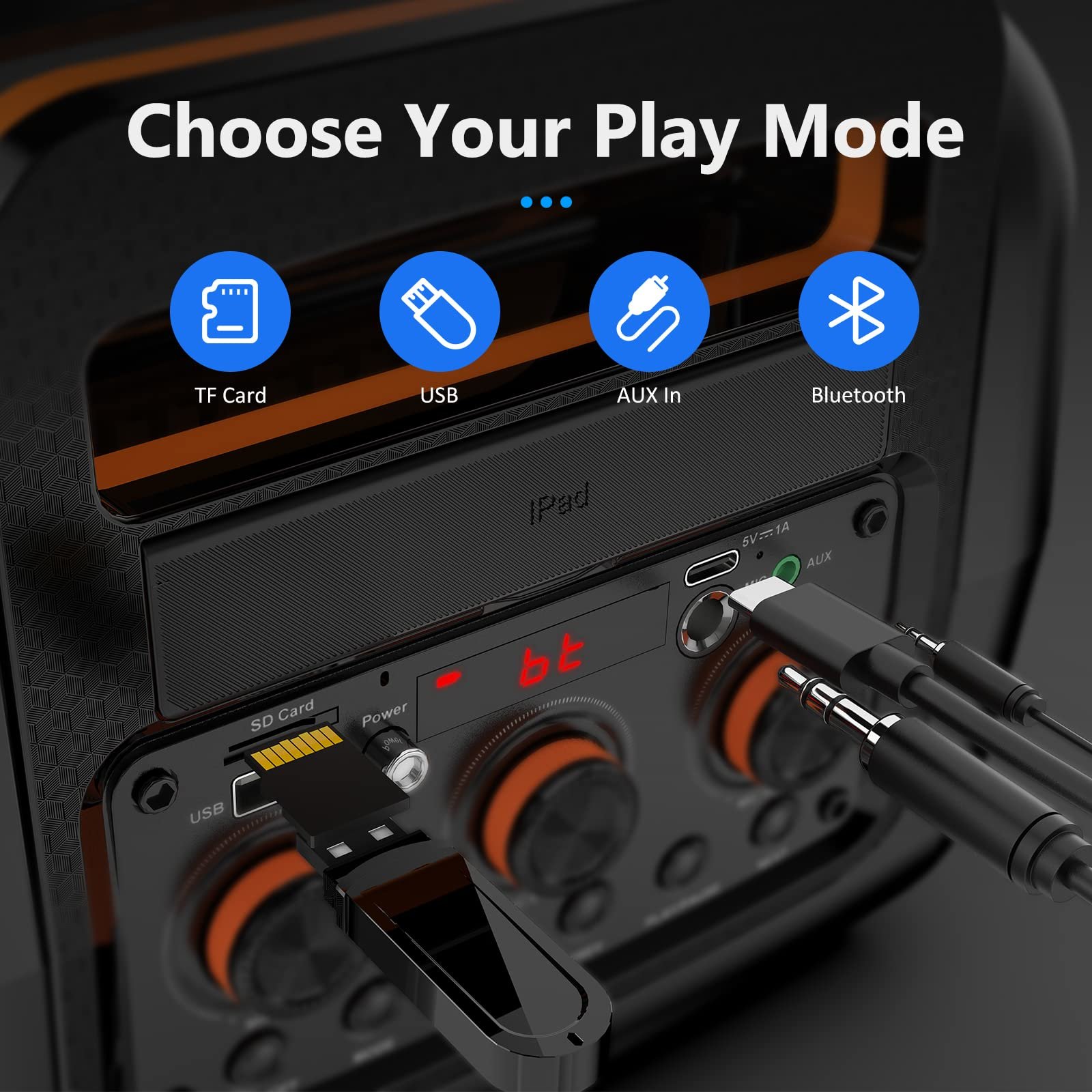 JYX Wireless Portable Speaker with 2 Mics, Home Party Bluetooth Speaker with HD Sound, Echo Adjustment, 12 Hours Playtime, DJ Light for Party/Meeting, Support TF/USB/AUX/REC, Best Gift for Brithday - Image 6