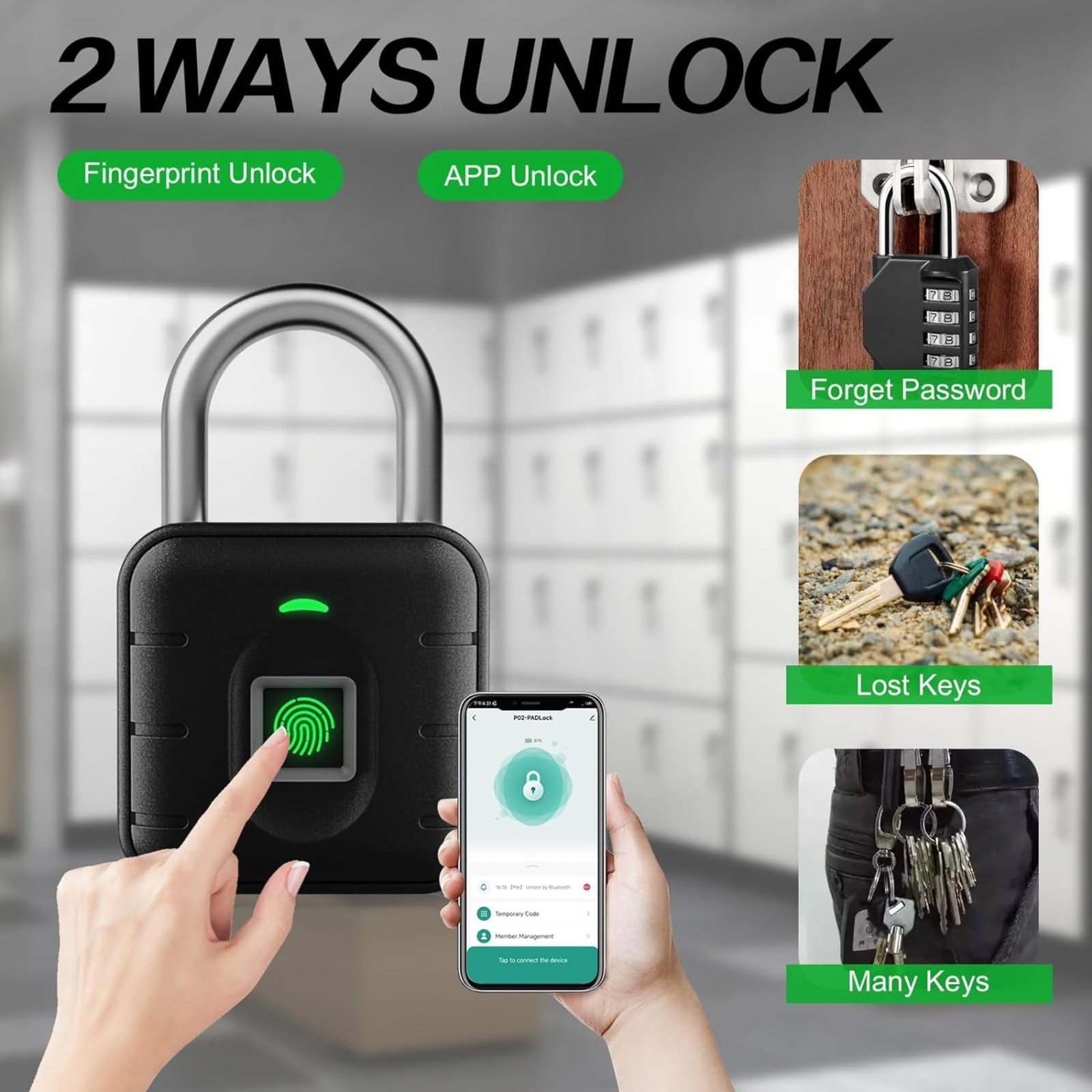 LAVNA Smart Biometric Padlock with 2-Way Access: Fingerprint, Mobile App, IP67 Waterproof for Doors, Bags, Suitcase, Garage, Cabinet, Warehouse & Shutter (Small), Black - Image 9