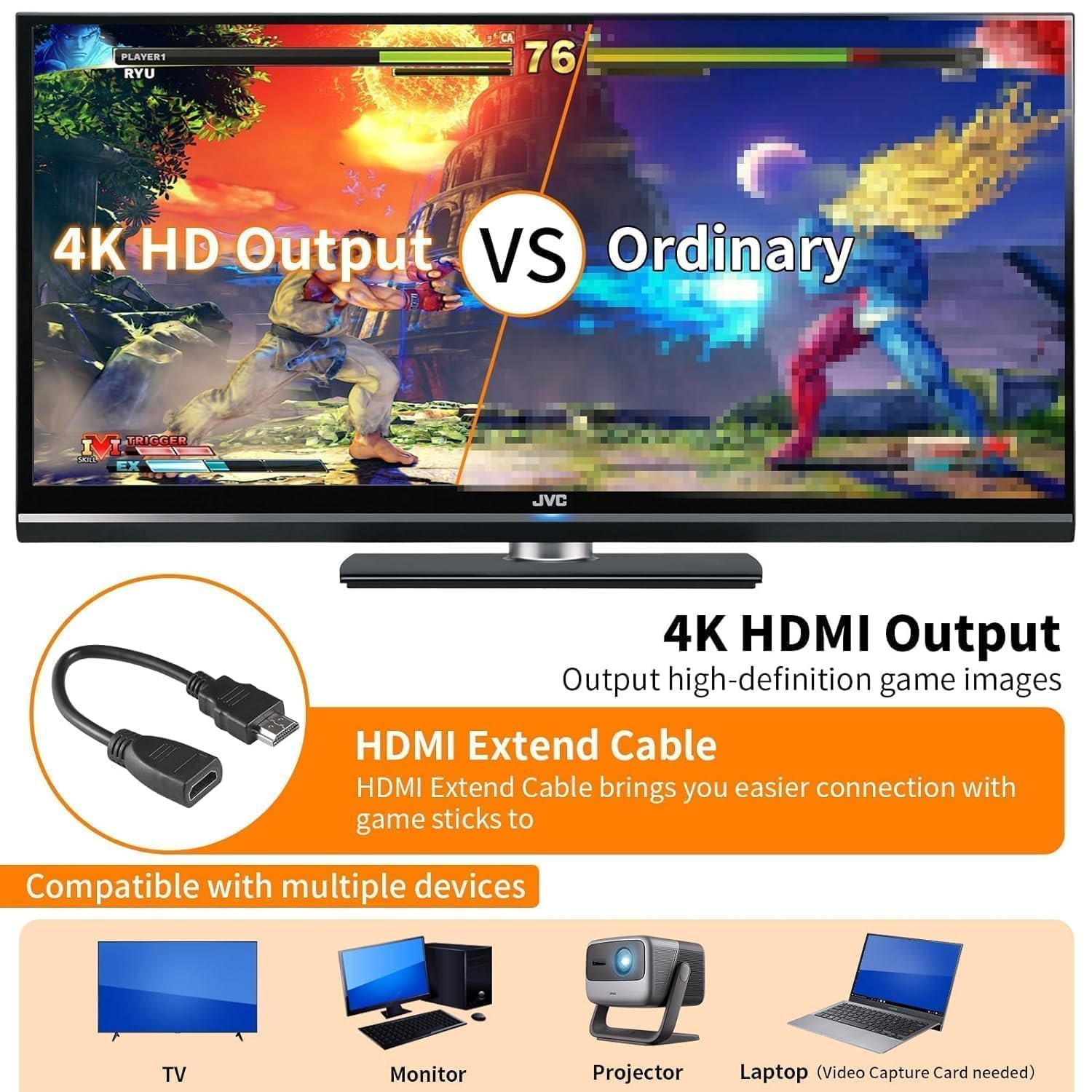 4k Wireless Retro Game Console Stick 4K Stick with Built-in 9+ Emulators 21,000+ Games, 4k Hdmi Output & 2.4GHz Wireless Controller, Retro Game Emulators Plug & Play TV Game for Men/Women/Girls/Boys - Image 4