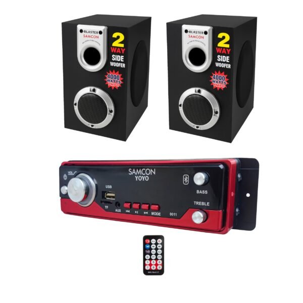 otsworld Stereo Class-D Amplifier System with 2 Way Side Woofer Speakers, 4000W, Bluetooth, USB, Remote Control for Car Audio