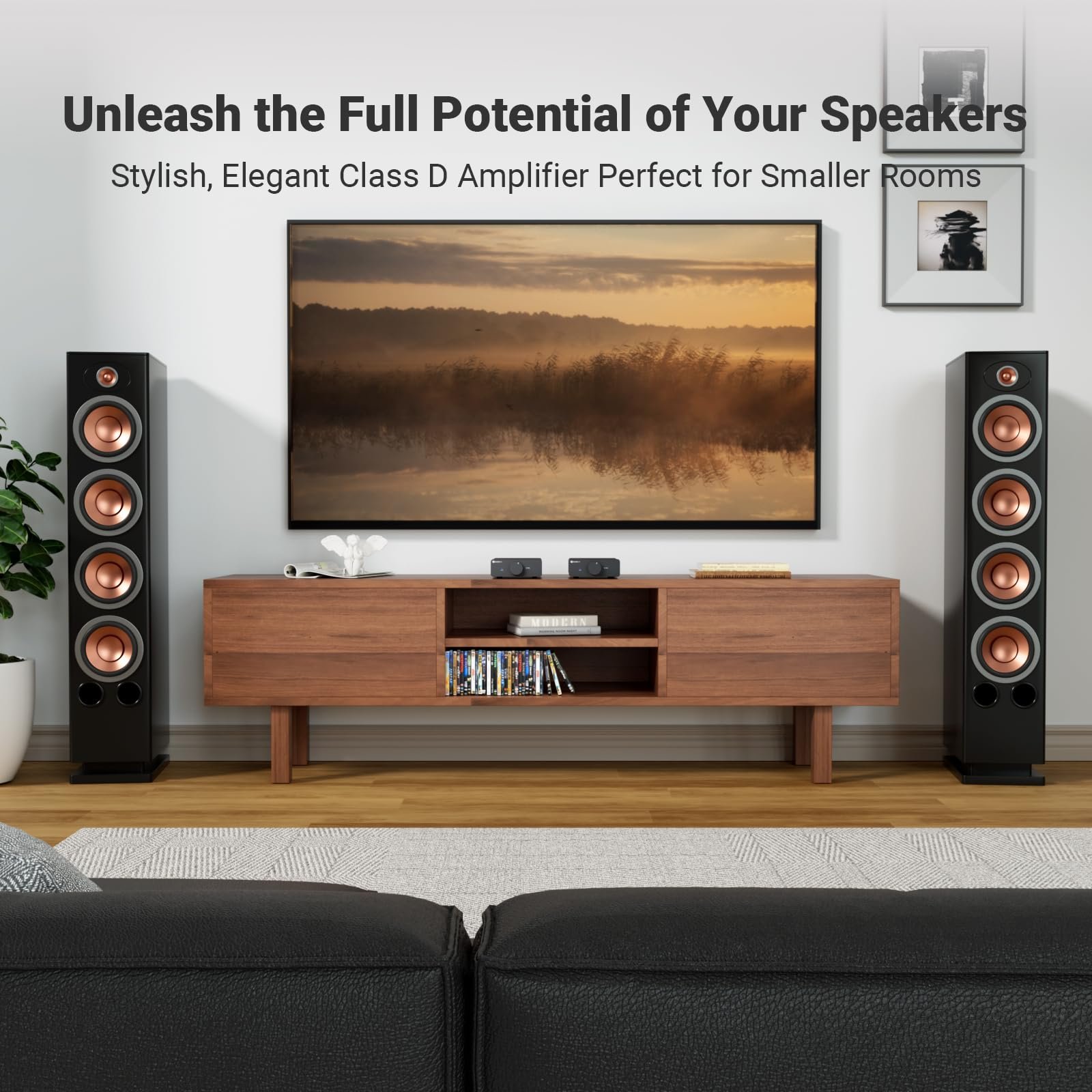 Fosi Audio V3 Stereo Power Amplifier Home Audio 300 Watts x2 TPA3255 Class D Mini Speaker Amp 2 Channel Audio Component Amplifier for Passive Bookshelf Tower Speakers for Desktop Home Theater - Image 3