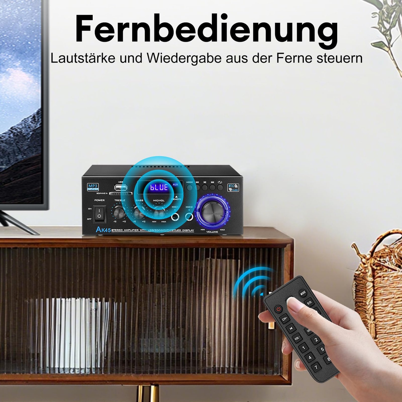 KKMOL - Hifi Stereo Amplifier, AK45 Mini Bluetooth Radio Audio Amplifier Receiver, Wiimp Amp, 12V/220V, 400W, 2 Channels, Digital Sound Amplifier with USB, SD Card, Remote Control - Image 4