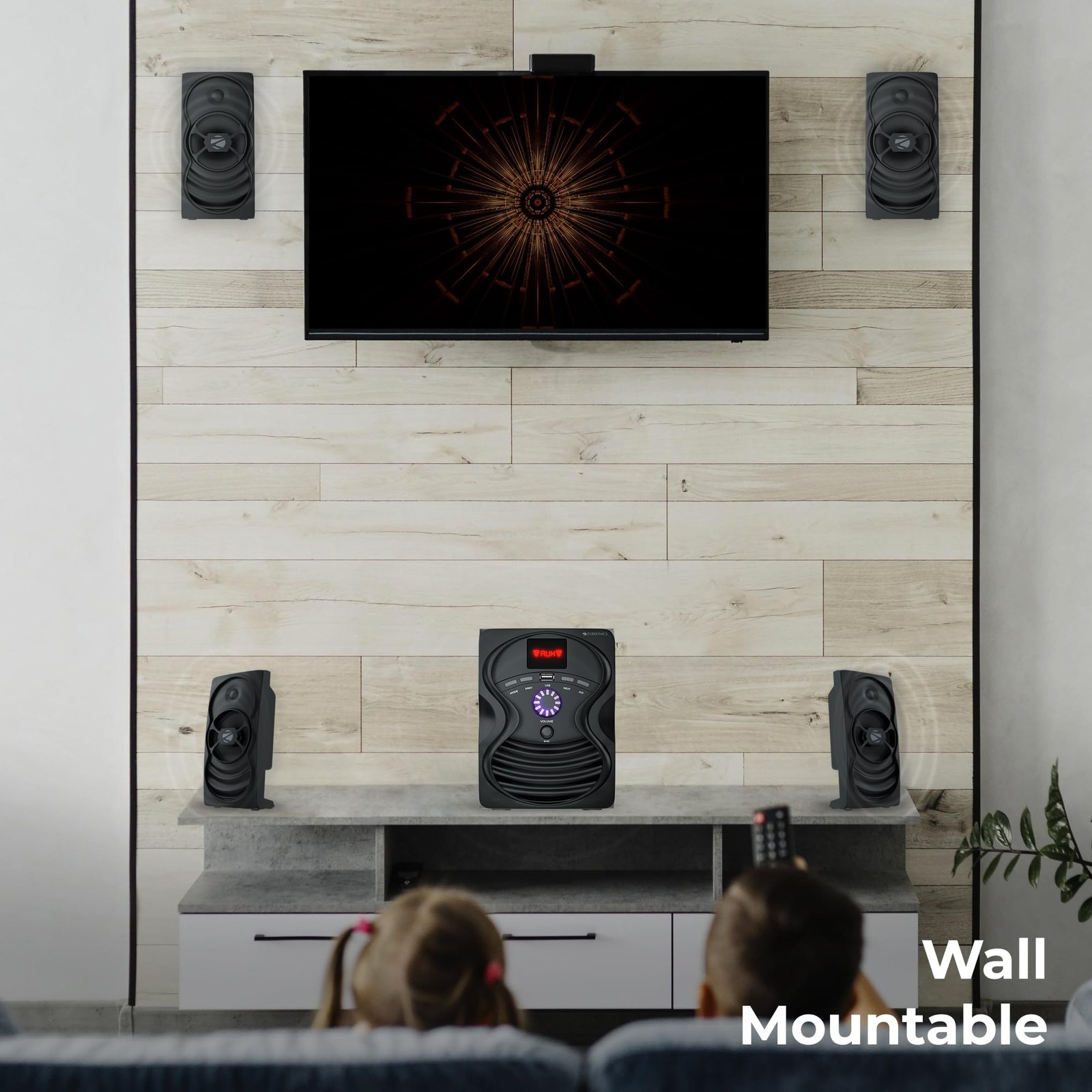 ZEBRONICS Omega 7.1 Home Theatre Speaker with 120W Output, Bluetooth v5.0, USB, AUX, FM Radio, Powerful Subwoofer, LED Display, Remote, Volume & Bass Control - Image 3