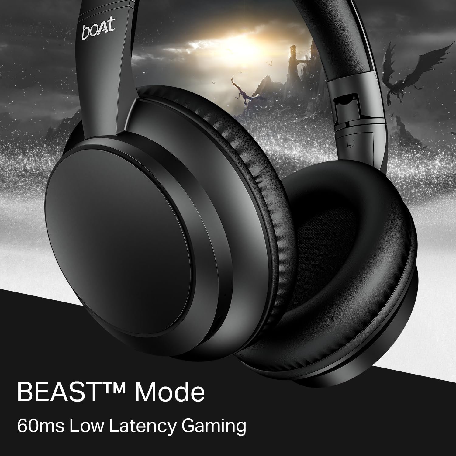 Boat 2025 Launch Rockerz 371, 40mm Drivers, 50hrs Battery, 60ms Low Latency, ENx Tech, BT v5.4, Foldable Cups, Voice Assistant, Bluetooth Headphones, Wireless Headphone with Mic (Black Sabre)