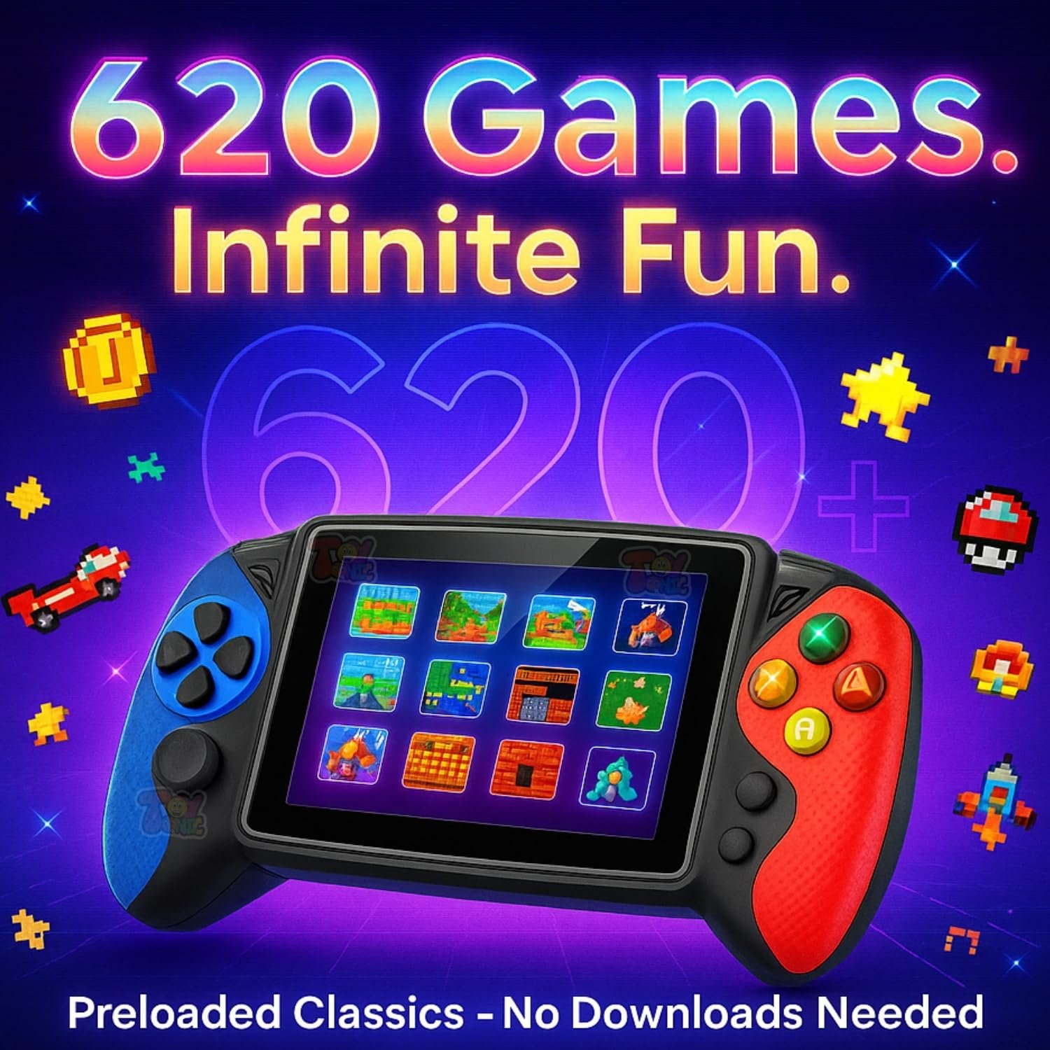 TOYTONIC Portable Retro Handheld Game Console for Kids | Classic Gaming with Preloaded 620 Games | 3.5" Color Screen, Built-in Power Cell, TV Output | Video Games Player ๐๐ข๐ฆ๐ข๐ญ๐๐ ๐๐จ๐๐๐ฒ - Image 4