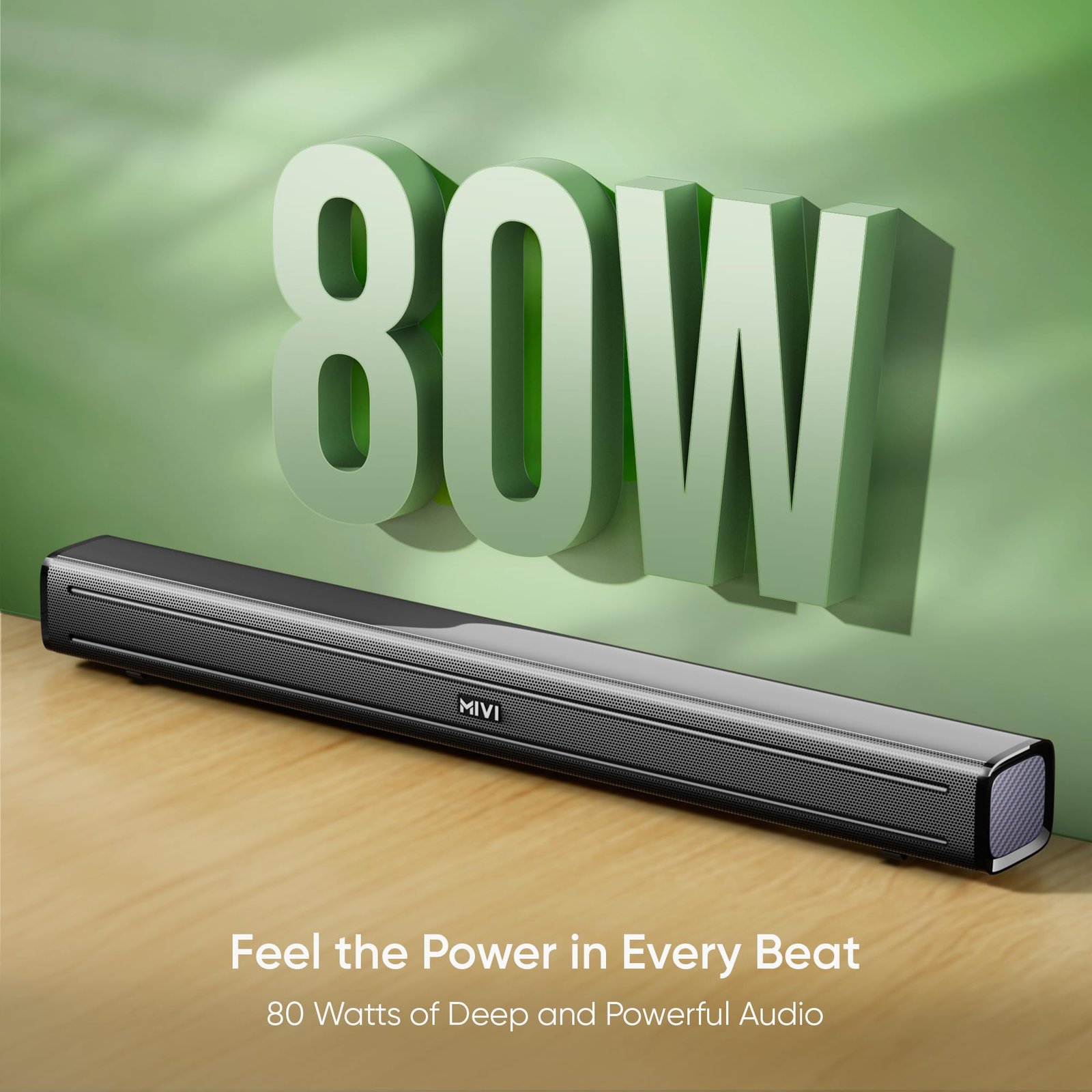 Mivi Fort Q80 Soundbar with 80W Surround Sound, 2.2 Channel soundbar with 2 in-Built subwoofers, Multiple EQ and Input Modes, Remote Accessibility, Bluetooth v5.2, Made in India Sound bar for TV